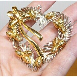 Lunt Silversmith Ornament Heart w/ Pine Cones Ribbon Twigs Christmas in Box